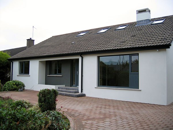 M E Crowe white-rendered dormer bungalow new build, County Antrim